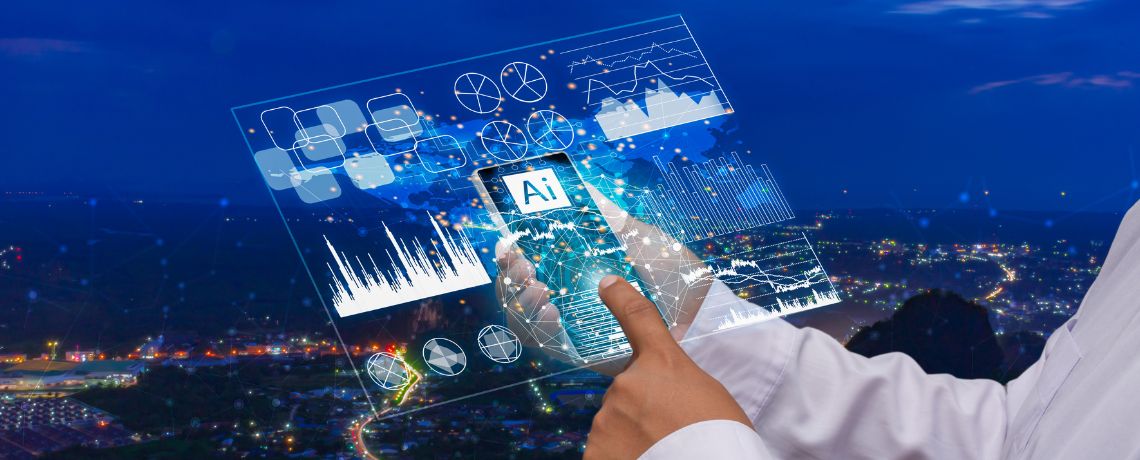 man scrolling through AI generated data on phone