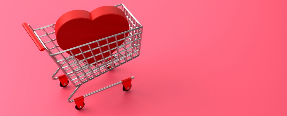 red heart inside of shopping cart